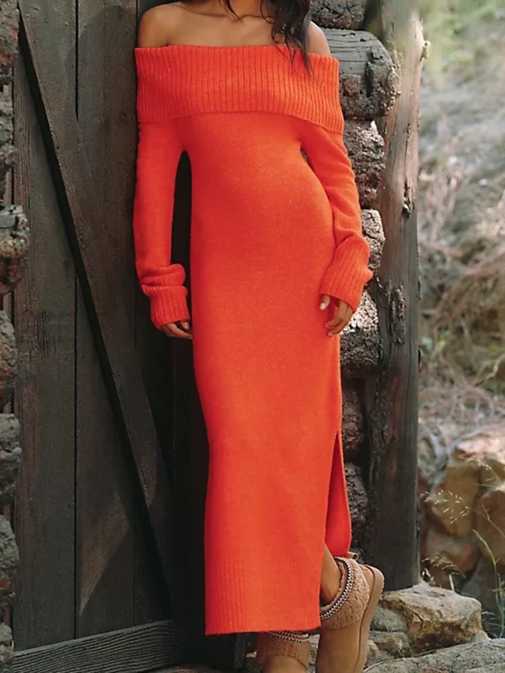 Anthropologie Daily Practice Off-Shoulder Foldover Midi Sweater Dress